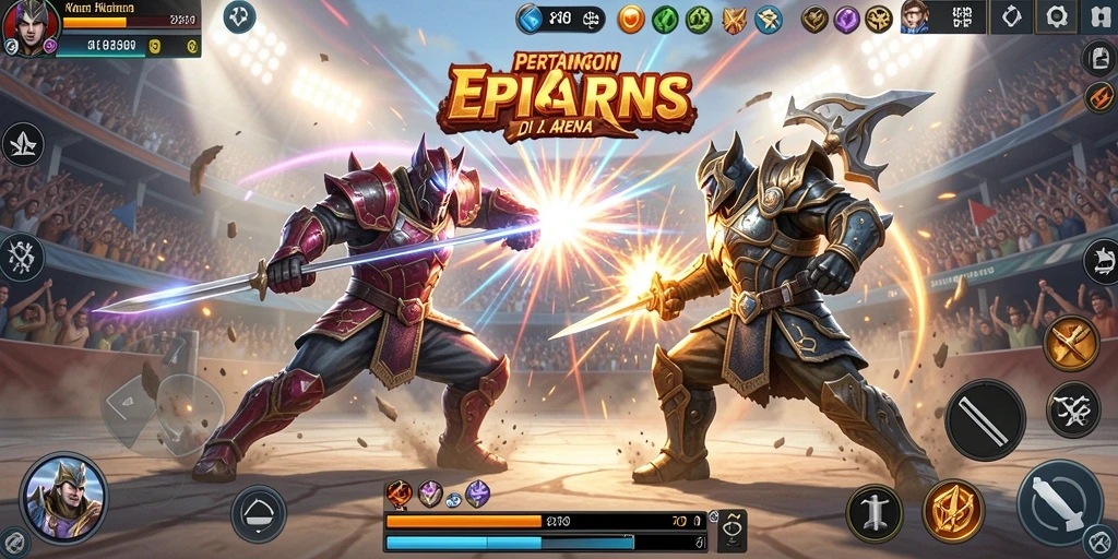 Screenshot dari pertarungan intens di 8180 dengan karakter bertarung.