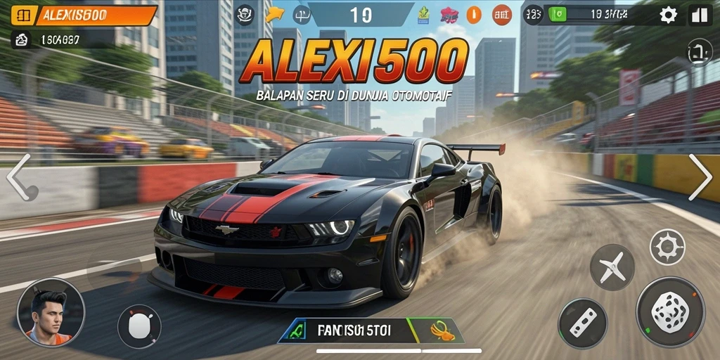 Tampilan gameplay seru dalam ALEXIS500 saat balapan di trek yang menantang.