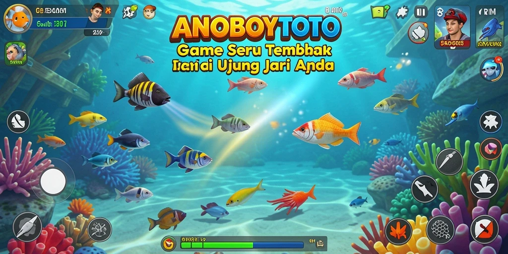 Tampilan gameplay menarik dari ANOBOYTOTO dengan berbagai ikan yang menunggu untuk ditembak.