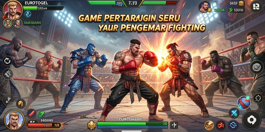 Tampilan aksi mendebarkan dalam EUROTOGEL yang menampilkan karakter bertarung.