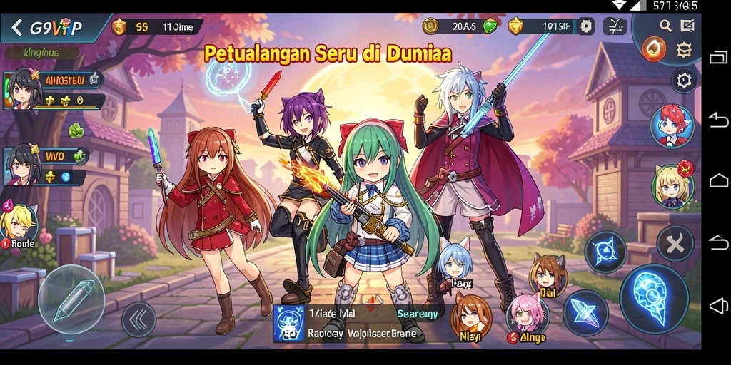 Screenshot G9VIP yang menggambarkan karakter anime dalam duel epik.