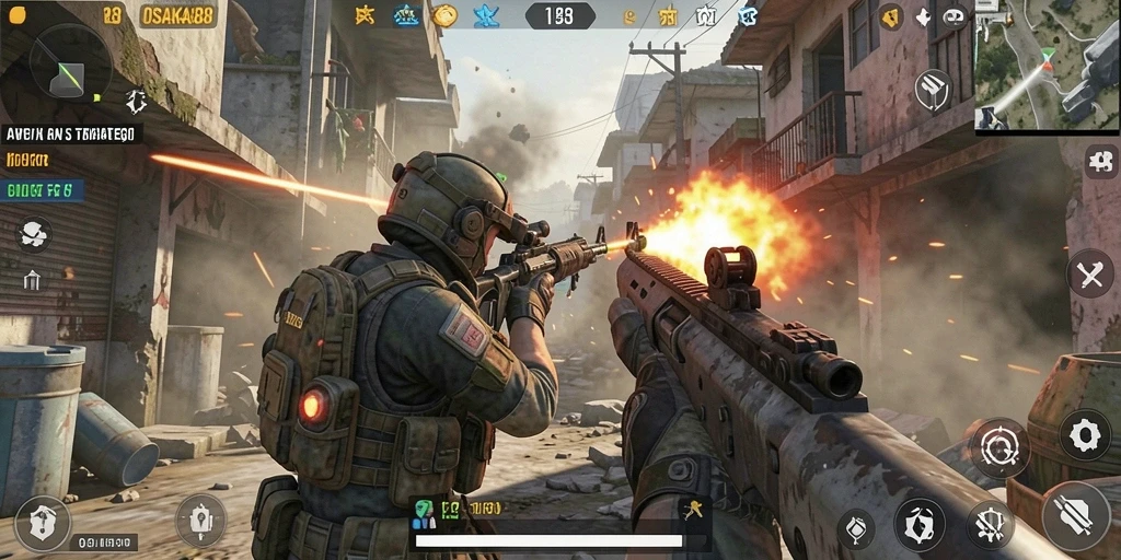 Screenshot utama OSAKA88 menampilkan aksi seru gameplay FPS yang mendebarkan.