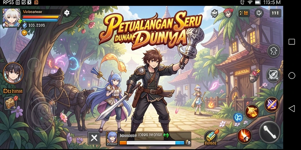 Tampilan gameplay dalam RP55 dengan karakter anime yang beraksi.