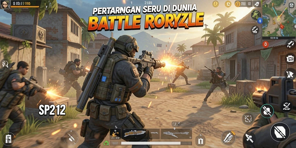 Screenshot gameplay SP212 menunjukkan aksi menegangkan di medan perang.