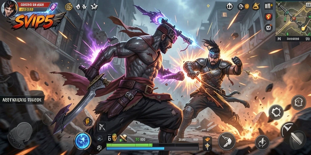 Screenshot gameplay SVIP5 menampilkan aksi pertarungan yang mendebarkan.