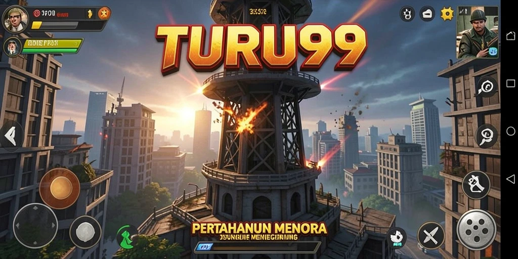 Tampilan gameplay menegangkan dalam menghadapi serangan musuh di TURU99.