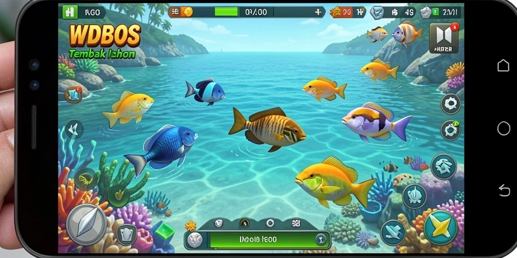 Tampilan gameplay WDBOS dengan aksi tembak ikan yang seru.